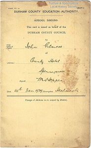 John Gilmore school record 1929 at King Street School, Spennymoor.