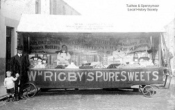 Rigby's Mobile sweet stall parked in Spennymoor High Street 1920's.